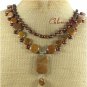 BROWN AGATE FRESH WATER PEARL 2ROW NECKLACE