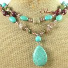 TURQUOISE AUTUMN JASPER UNAKITE PEARL 2ROW NECKLACE
