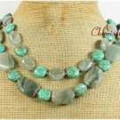 TURQUOISE & GREEN RUTILATED JASPER 2ROW NECKLACE