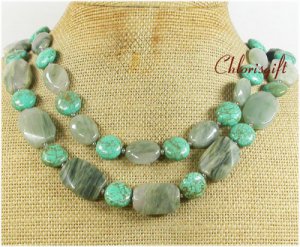 TURQUOISE & GREEN RUTILATED JASPER 2ROW NECKLACE