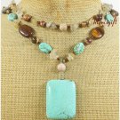 TURQUOISE TIGER EYE RUTILATED QUARTZ 2ROW NECKLACE