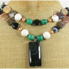 BLACK AGATE WHITE CORAL CRAZY AGATE 2ROW NECKLACE