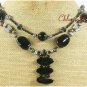 BLACK AGATE & CRYSTAL & FW PEARL 2ROW NECKLACE