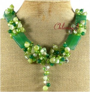 GREEN AGATE RUTILATED QUARTZ JASPER CRYSTAL NECKLACE