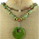 MOSAIC TURQUOISE GREEN JADE QUARTZ PERIDO 2ROW NECKLACE