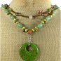 MOSAIC TURQUOISE GREEN JADE QUARTZ PERIDO 2ROW NECKLACE