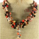 BROWN TURQUOISE TIGER EYE AGATE CORAL NECKLACE