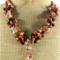 BROWN TURQUOISE TIGER EYE AGATE CORAL NECKLACE