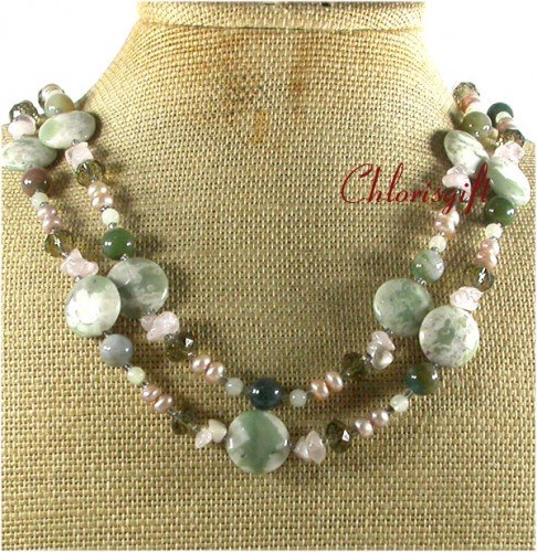 LOTUS JASPER FANCY JASPER ROSE QUARTZ 2ROW NECKLACE