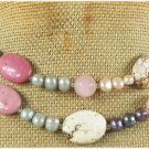 WHITE TURQUOISE RHODONITE ROSE QUARTZ 2ROW NECKLACE