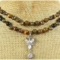 RHINESTONE PENDANT & TIGER EYE & AGATE 2ROW NECKLACE