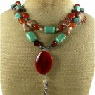 RED AGATE TURQUOISE AUTUMN JASPER PEARLS 2ROW NECKLACE