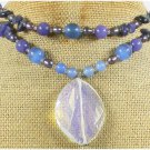 OPALITE AGATE JADE SODALITE FW PEARL 2ROW NECKLACE