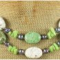 GREEN TURQUOISE WHITE TURQUOISE FW PEARL 2ROW NECKLACE