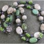 GREEN TURQUOISE WHITE TURQUOISE FW PEARL 2ROW NECKLACE