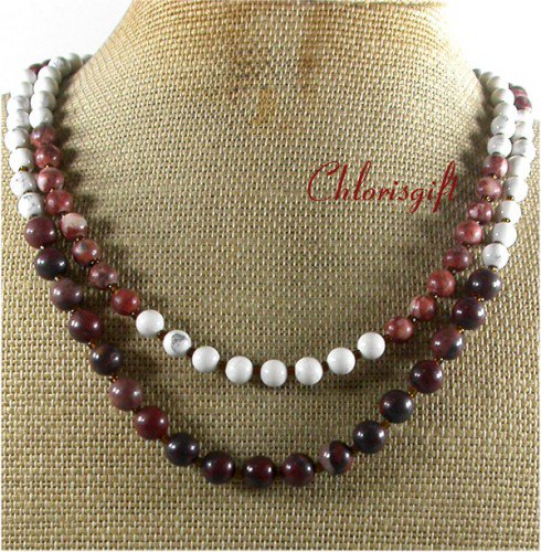 NATURAL WHITE TURQUOISE PICTURE JASPER 2ROW NECKLACE
