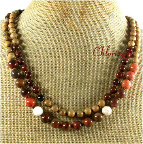 NATURAL PICTURE JASPER MAHOGANY OBSIDIAN 2ROW NECKLACE