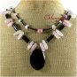 NATURAL BLACK AGATE ROSE QUARTZ 2ROW NECKLACE