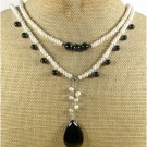 BLACK AGATE & FRESH WATER PEARLS 2ROW NECKLACE
