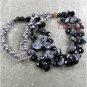 SNOWFLAKE OBSIDIAN BLACK AGATE CRYSTAL 2ROW NECKLACE