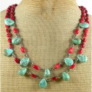TURQUOISE & RED CORAL 2ROW NECKLACE