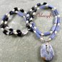 CRAZY AGATE & DUMORTIERITE & FW PEARL 2ROW NECKLACE