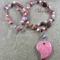 RHODONITE & MOOKITE & FW PEARL 2ROW NECKLACE