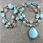 TURQUOISE BLUE GREY JADE GARNET PEARLS 2ROW NECKLACE