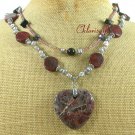 BACCIATED JASPER & CRYSTAL & PEARL 2ROW NECKLACE