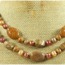 BROWN AGATE PICTURE JASPER FW PEARL 2ROW NECKLACE