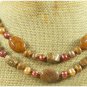 BROWN AGATE PICTURE JASPER FW PEARL 2ROW NECKLACE