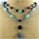 BLUE CINNABAR TURQUOISE AGATE LAPIS 2ROW NECKLACE