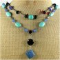 BLUE CINNABAR TURQUOISE AGATE LAPIS 2ROW NECKLACE