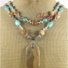 TURQUOISE PICTURE JASPER FW PERAL 2ROW NECKLACE