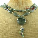 GREEN RUTILATED JASPER & FW PEARL 2ROW NECKLACE
