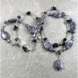 BLACK LABORADITE AGATE CRYSTAL PEARL 2ROW NECKLACE