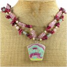 MING DYNASTY POTTERY SHARD CORAL AGATE 2ROW NECKLACE