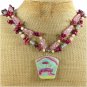 MING DYNASTY POTTERY SHARD CORAL AGATE 2ROW NECKLACE