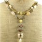 YELLOW JADE CRYSTAL FRESH WATER PEARLS 2ROW NECKLACE