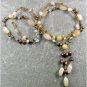 YELLOW JADE CRYSTAL FRESH WATER PEARLS 2ROW NECKLACE