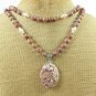 FLORAL JASPER & BROWN STRIPE JASPER & PEARL NECKLACE