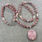 FLORAL JASPER & BROWN STRIPE JASPER & PEARL NECKLACE
