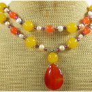 RED CARNELIAN JADE FW PEARL 2ROW NECKLACE