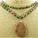 NATURAL UNAKITE GEMSTONE 2ROW NECKLACE