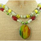 BRAZILIAN AGATE & CARNELIAN & QUARTZ 2ROW NECKLACE
