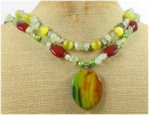 BRAZILIAN AGATE & CARNELIAN & QUARTZ 2ROW NECKLACE