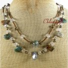 FANCY JASPER CLEAR CRYSTAL PEARLS 2ROW NECKLACE