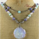 OPALITE ROSE CORAL PEARLS 2ROW NECKLACE