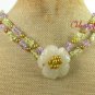 YELLOW JADE FLOWER QUARTZ PEARL 2ROW NECKLACE