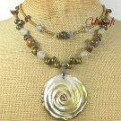 ABALONE ROSE TIGER EYE JADE PEARLS 2ROW NECKLACE